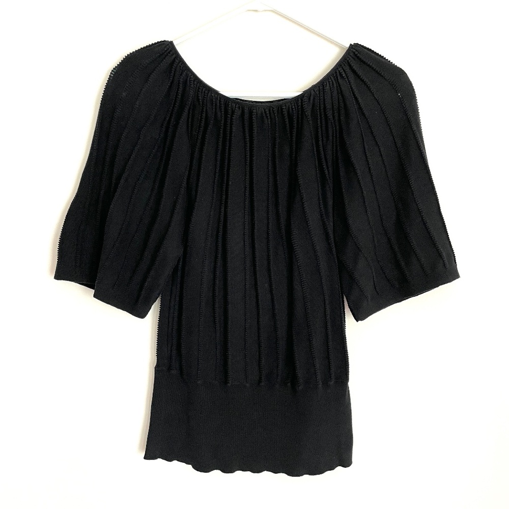 Women's Xhilaration Black Bubble Stripe Top Size Medium w/ Cinched Waist